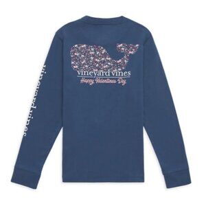 New Kids Vineyard Vines LS Valentine's Day LS Tee Sz 16 L Whale Pink Blue